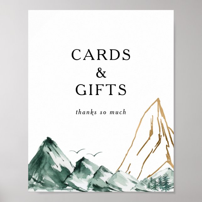 Poster Panneau Cartes et cadeaux Green and Gold Mountain (Devant)