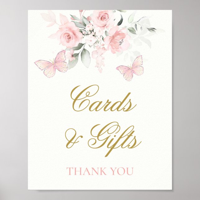 Poster Panneau Cartes et cadeaux papillon rose (Devant)