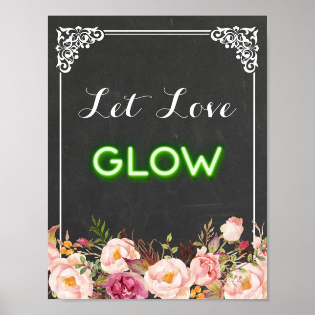 Poster Panneau Chalkboard Floral Laisser Aimer Éclairer N (Devant)