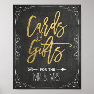 Poster Panneau Chalkboard Gold Cartes et cadeaux Mariage