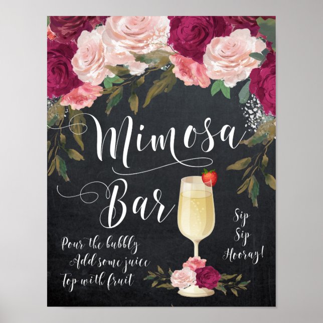 Poster Panneau Chalkboard Mimosa Bar Signal bordeaux flor (Devant)
