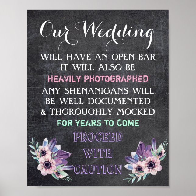 Poster Panneau Chalkboard Open Bar Mariage Signal Floral  (Devant)