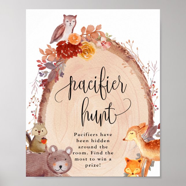 Poster Panneau Chasse Chasse Automne Animaux de Bois (Devant)