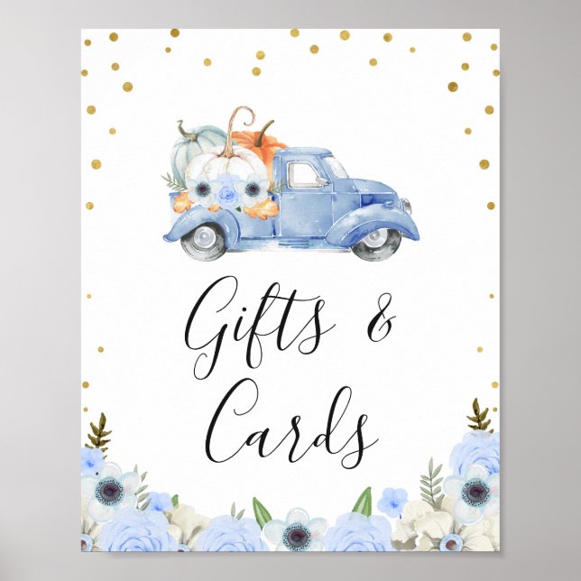 Poster Panneau Citrouille Automne bleu Floral  Camion Bab (Devant)