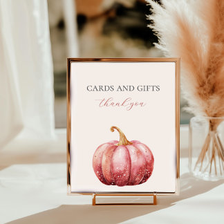 Poster Panneau Citrouille Baby shower couleur rose