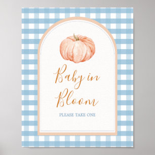 Poster Panneau citrouille Boho Blue En vichy bébé en fleu