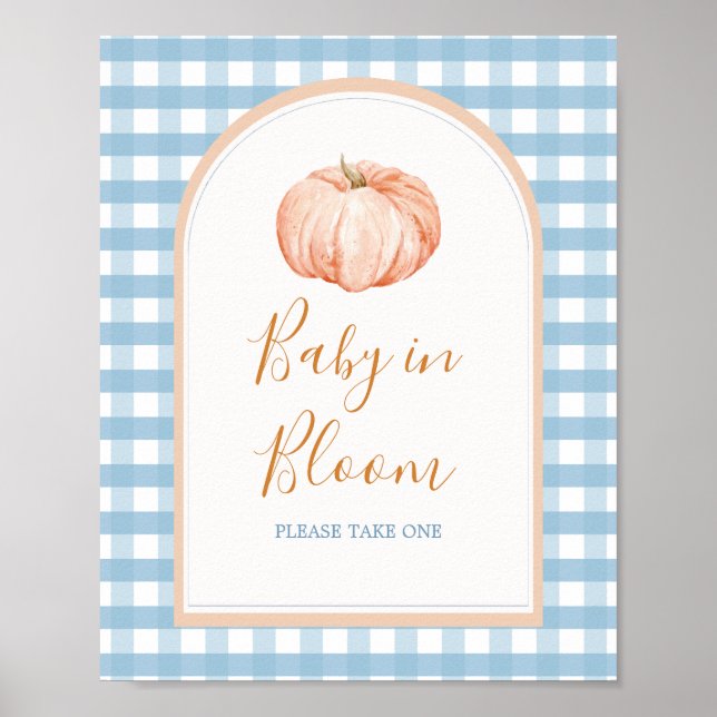 Poster Panneau citrouille Boho Blue En vichy bébé en fleu (Devant)