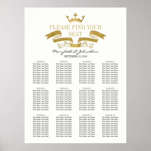 Poster Panneau Classic Gold Crest Mariage Seine Chart (Devant)