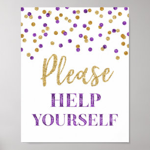 Poster Panneau Confettis Or Violet Servez-Vous S'il Vous