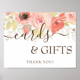 Poster Panneau Coral Rose Roses & Gold Wedding Cartes & C