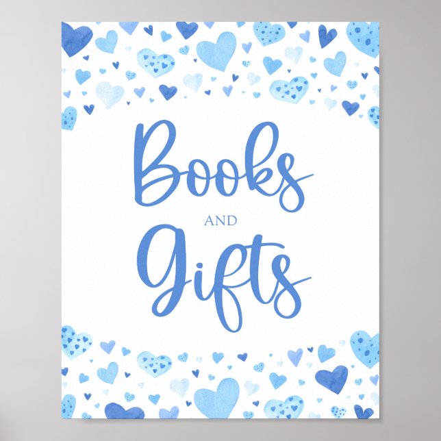 Poster Panneau Cute Blue Hearts Valentine Livres et Cadea (Devant)