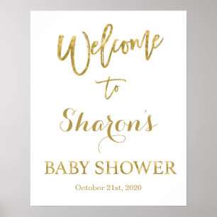 Poster Panneau d'accueil Baby shower or et blanc