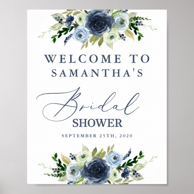 Poster Panneau d'accueil de la douche à fleurs bleues (Devant)