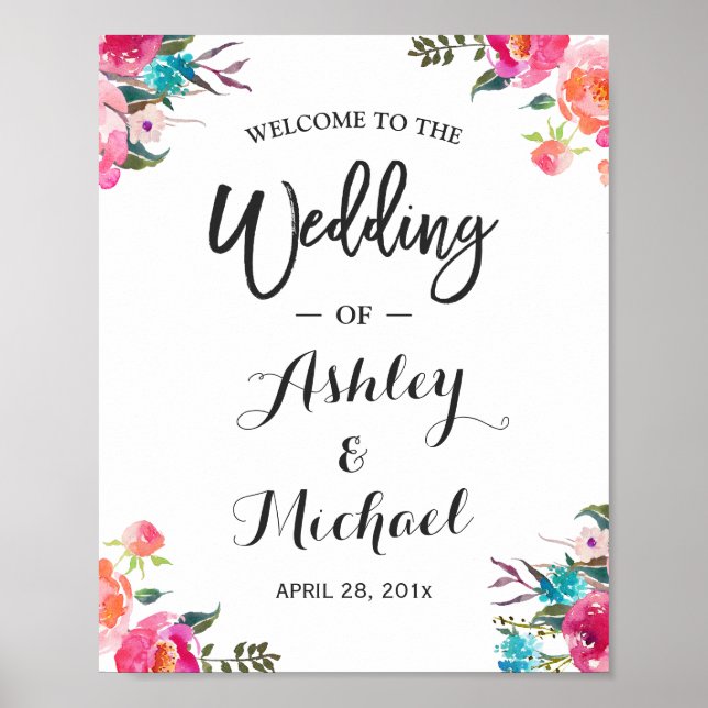 Poster Panneau d'accueil de mariage de couleur aquarelle (Devant)