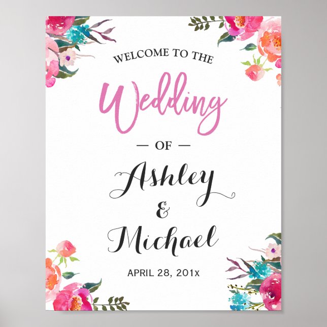 Poster Panneau d'accueil de mariage de couleur aquarelle (Devant)