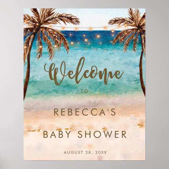 Poster panneau d'accueil du baby shower de plage tropical (Devant)