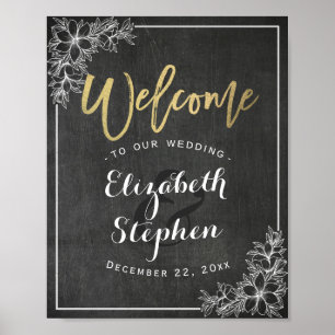 Poster Panneau d'accueil du Mariage Floral Chalkboard