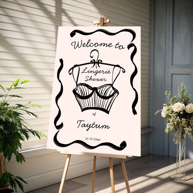 Poster Panneau d'accueil Lingerie douche nuptiale (Lingerie bridal shower wavy border welcome sign poster template instant download personalized decor)
