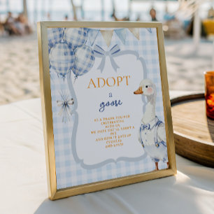 Poster Panneau d'adoption d'une oie Gingham bleu pour gar