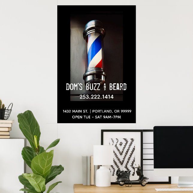 Poster Panneau d'affiche commerciale Retro Barber Poteau (Bureau à domicile)