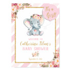 Panneau d'affiche Elephant Baby shower Girl rose W