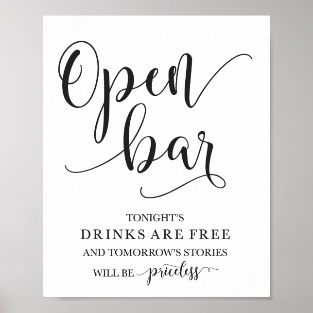 Poster Panneau d'alcool Mariage Open Bar (Devant)