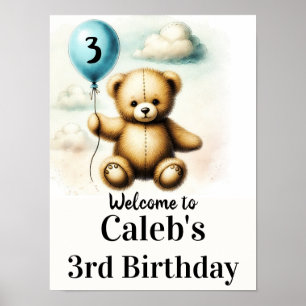 Poster Panneau d'anniversaire 1 an Teddy Bear Blue Balloo