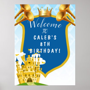 Poster Panneau d'anniversaire Château Prince Royal Or Ble