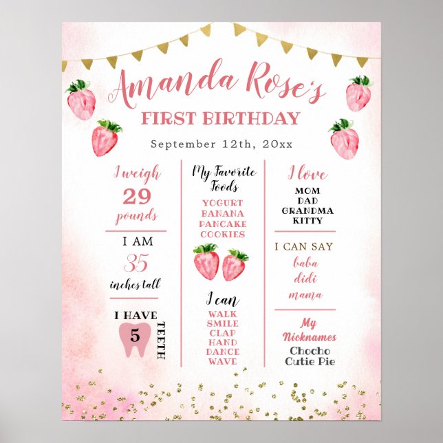 Poster Panneau d'anniversaire de la fraise Sweet One (Devant)