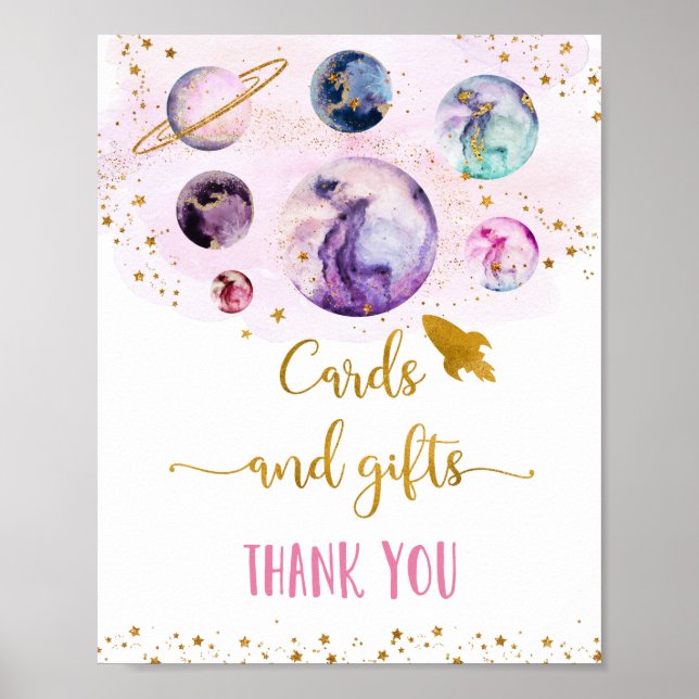 Poster Panneau d'anniversaire Galaxy Pink Gold Cartes et  (Devant)