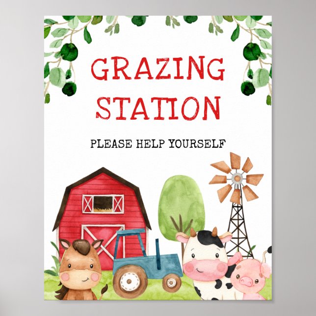 Poster Panneau d'anniversaire Red Barn Blue Tractor Farm (Devant)
