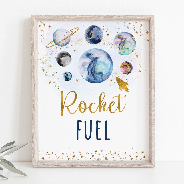 Poster Panneau d'anniversaire Rocket Fuel Blue Gold Space (Créateur téléchargé)