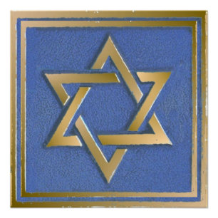 Poster Panneau d'art en or et bleu Étoile de David