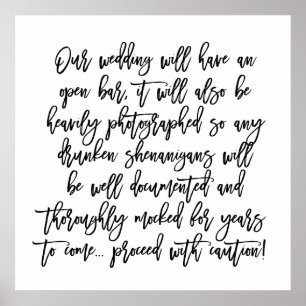 Poster Panneau d'avertissement Mariage à la main chic