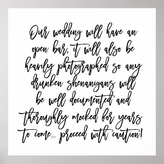 Poster Panneau d'avertissement Mariage à la main chic (Devant)