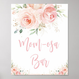 Poster Panneau de Baby shower de bar maman-osa rose pâle