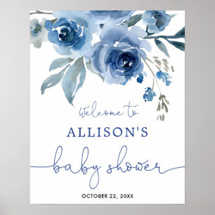 Poster Panneau de baby shower de bienvenue bleu marine