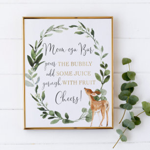 Poster Panneau de baby shower de cerfs de bois Momosa bar