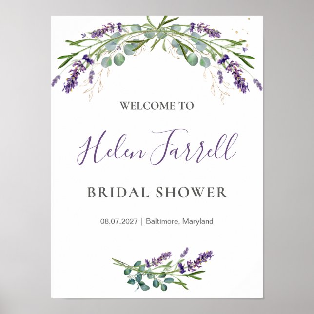 Poster Panneau de Baby Shower de mariage Fleurs de Lavand (Devant)