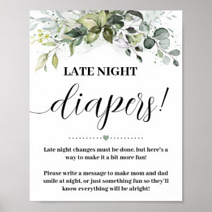 Poster Panneau de Baby shower des Diapeurs de nuit vertes