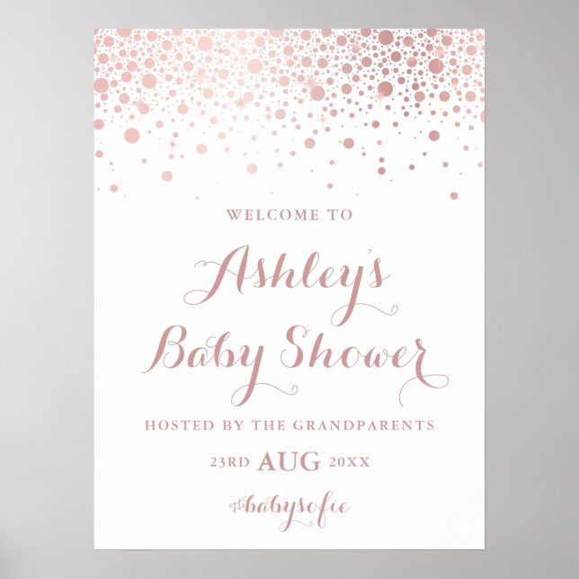 Poster Panneau de Baby shower Faux Rose Gold Foil Confett (Devant)