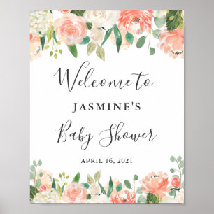Poster Panneau de Baby shower Floral Peach Blush Peonies