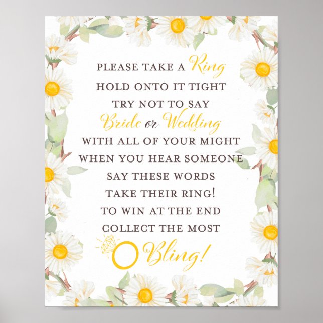 Poster Panneau de Baby Shower Thème Daisy de Printemps (Devant)