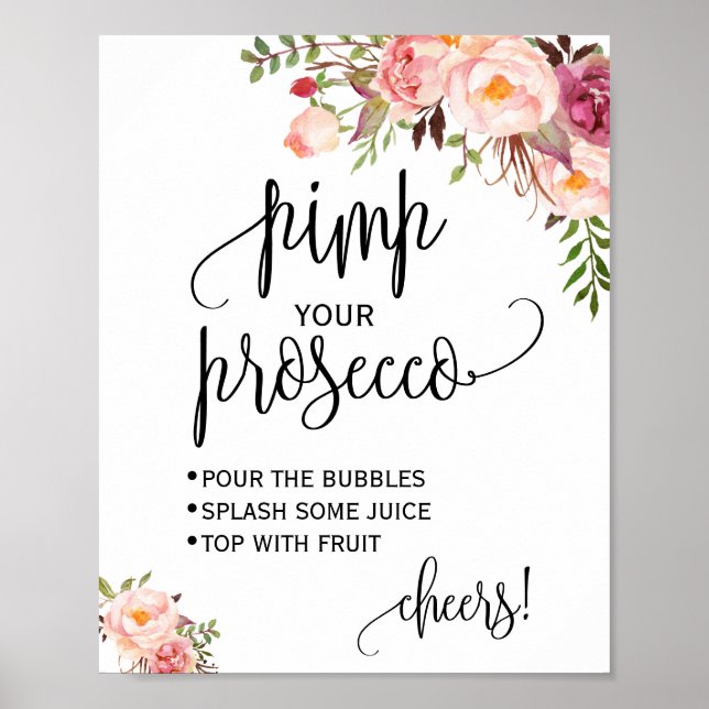 Poster Panneau de bapteme de prosecco rose floral (Devant)