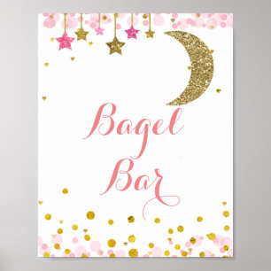Poster Panneau de bar à bagels aquarelle lune rose or pai