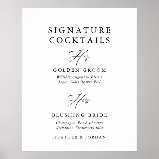 Poster Panneau de bar à cocktails de signature de mariage (Devant)