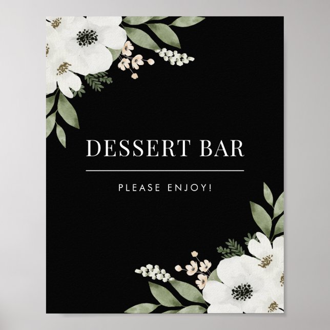 Poster Panneau de bar à dessert botanique floral noir élé (Devant)