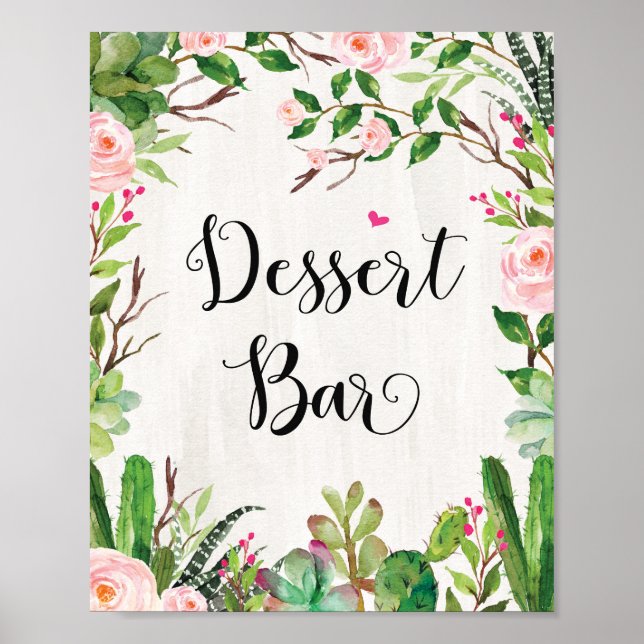 Poster Panneau de bar à desserts Fête florale rose signe (Devant)