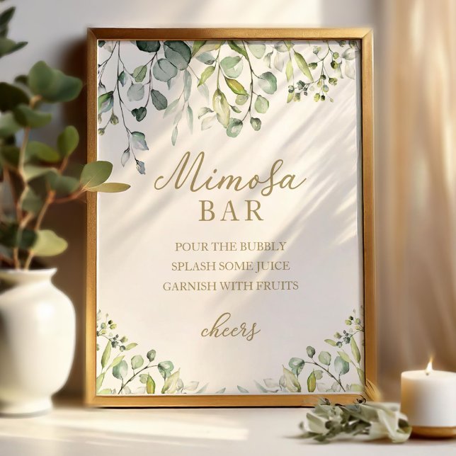 Poster Panneau de bar à la mimosa aquarelle eucalyptus ve (Créateur téléchargé)