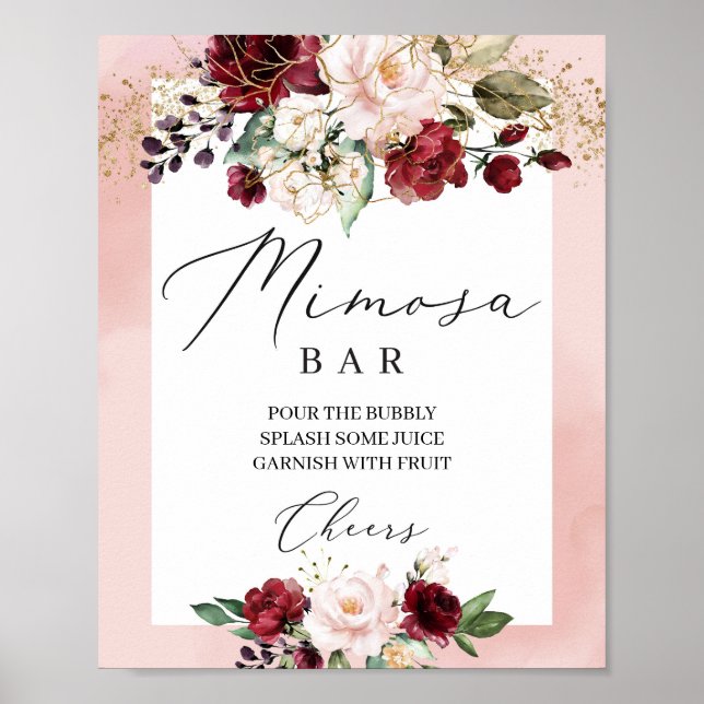 Poster Panneau de bar à mimosa floral rose poudré boho bo (Devant)